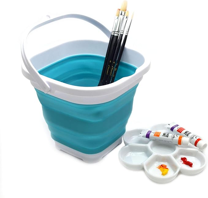 SAMMART 2.6L (0.68 Gallon) Super Mini Sqare Collapsible Plastic Bucket - Foldable Square Tub - Portable Fishing Water Pail - Space Saving Outdoor Waterpot (1, Bright Blue)