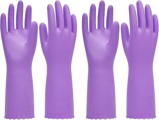 PACIFIC PPE 2 Pairs Reusable Dishwashing Cleaning Gloves with Latex Free, Cotton Lining, Kitchen Gloves, Purple, Small