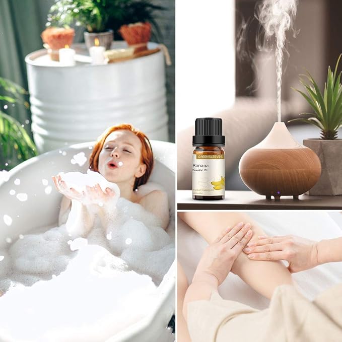 GREENSLEEVES Banana Essential Oil, 10ml Pure Plant-Based Fragrance Oil for Aromatherapy, Essential Oils for Diffuser, Air Freshener, Massage, Bath Bomb, Scented Candle Soap Making