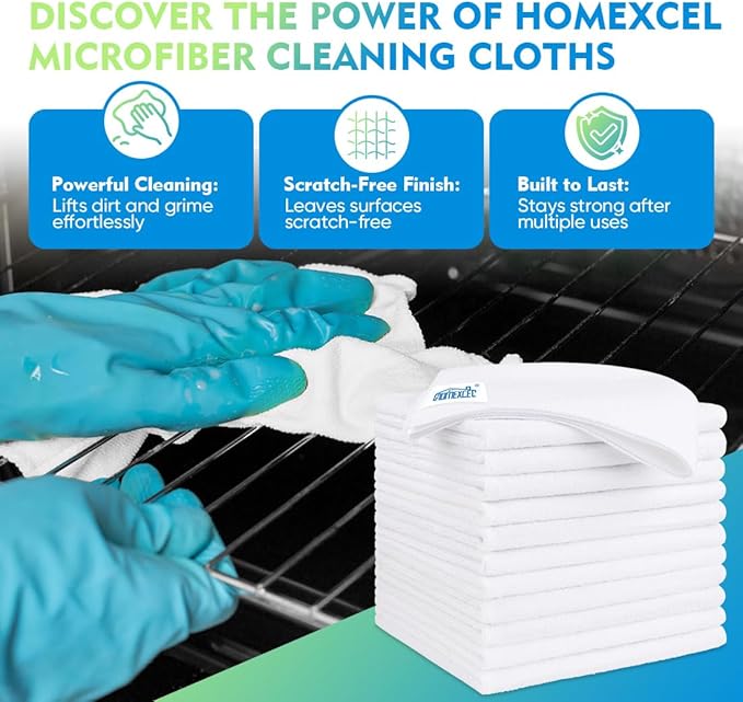 HOMEXCEL Microfiber Cleaning Cloth 6 Pack 12.5 x 12.5 inch Microfiber Towels for Cars Ultra Absorbent Car Washing Cloth Lint Free Streak Free Cleaning Rags for Car Kitchen Window White
