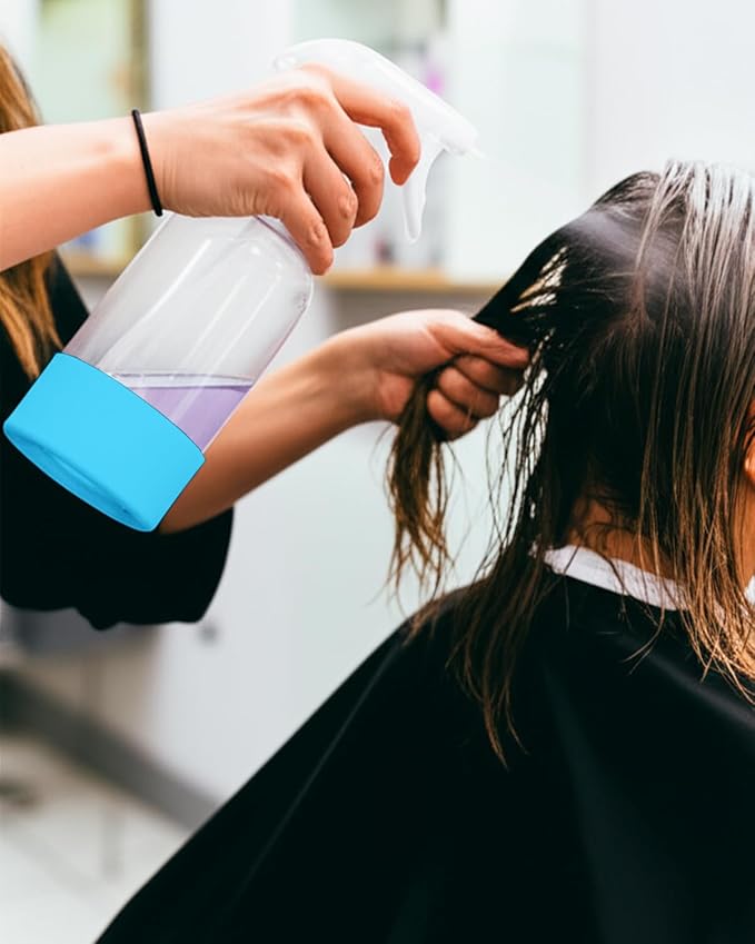 2 Pack 360° Glass Spray Bottles with Silicone Sleeve, 16 oz Empty Refillable Containers with Adjustable Spray Nozzles, Spray Bottles for Hair, Cleaning Solutions and Plants Grey&Blue