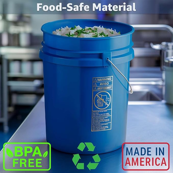 10 Pack - 5 Gallon Heavy-Duty Plastic Buckets with Metal Handle, 90 Mil, Food Safe & Multipurpose