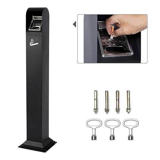 AIWFL Steel Trash Can Outdoor, Commercial Trash Bin with Removable Inner Bucket, Easy to Clean, All-Metal Construction, Standing Garbage Can for Porch/Guest Areas/Office/Balcony