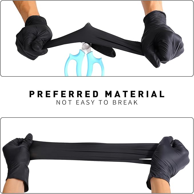 LW Concept - Black Nitrile Examination Gloves - Latex & Powder-Free, Disposable, Strong, Healthcare, Food Handling (Medium)