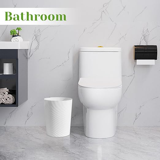 UUJOLY Bathroom Small Trash Can with Trash Bag Plastic Garbage Can Round Waste Basket for Bathrooms, Laundry Room, Kitchens, Offices, Kids Rooms, Dorms, 1.8 Gallons, 3 Pack (White)