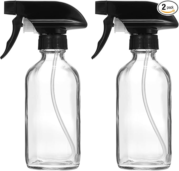 PATIKIL 8oz Clear Glass Spray Bottle, 2pcs Black Nozzle Leak Proof Empty Water Mist Stream Sprayer for Cleaning Solutions Plants Hair