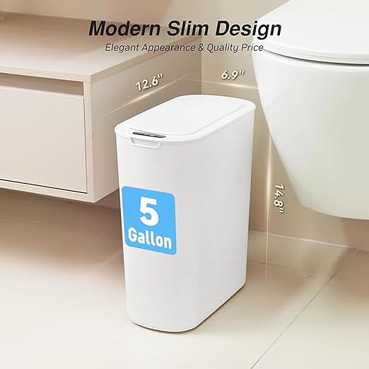 Automatic Motion Sensor Bathroom Trash Can with Lid, 5 Gallon Touchless Trash Bin, Smart Electric Narrow Waterproof Garbage Bin for Toilet, Office, Rv, Bedroom, Living Room