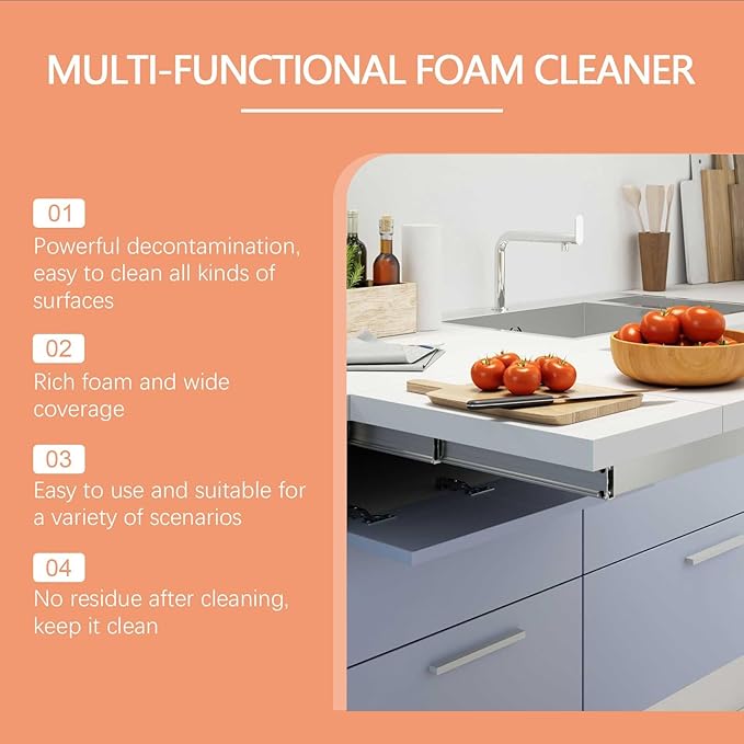 Multi Functional Foam Cleaner, 3.38 Fl Oz Multipurpose Foam Cleaner Spray, Kitchen Heavy Duty Cleaner Spray, No Rinse Foaming Formula Cleaning Tools for Stoves, Pots, Countertops and Appliances