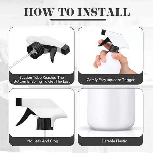 Tanlade 30 Pcs Plastic Spray Bottles 16 oz Leak Proof Squirt Bottle Refillable Empty Spray Water Mist Sprayer with Nozzles for Hair Essential Oil Cleaning Solutions Plants Pets (Black)