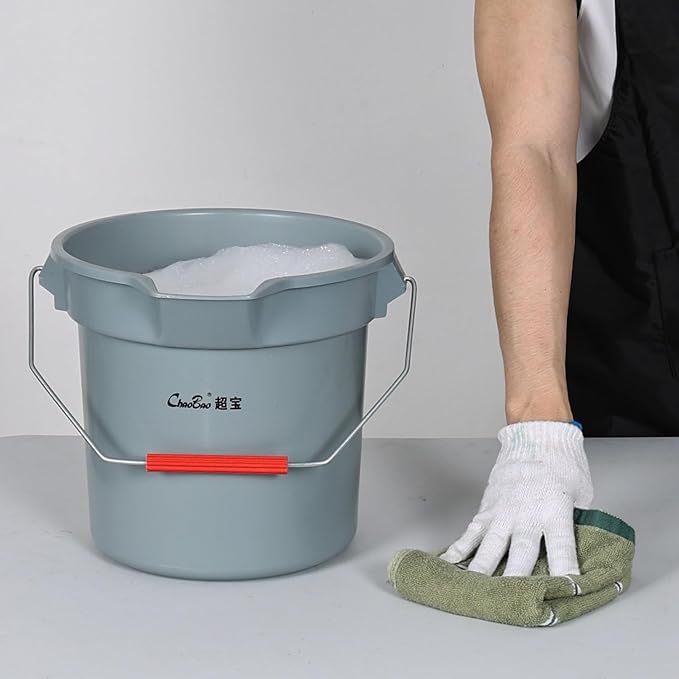 6-Pack Plastic Round Bucket with Handle, 14 Quart Cleaning Bucket, Utility Pail with Pour Spout, Grey