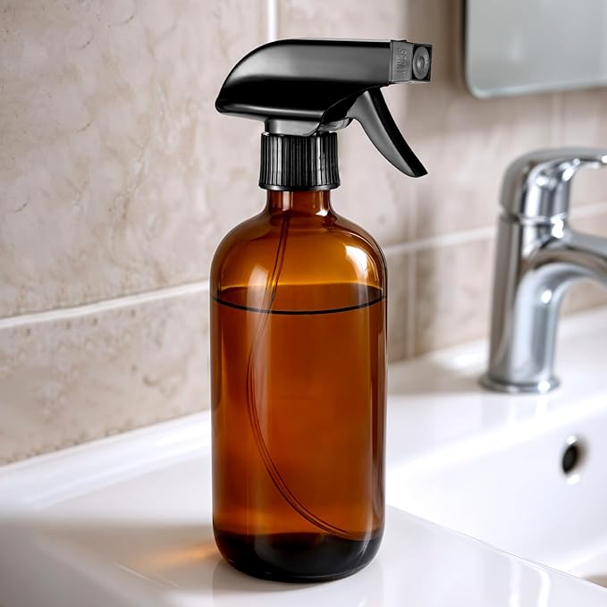 6 Pack Amber Glass Spray Bottles, Refillable 16 oz Empty Bottle with Durable Adjustable Nozzles for Cleaning Solution, Spray Bottles for Hair, Plants, Cleaner, Essential Oil