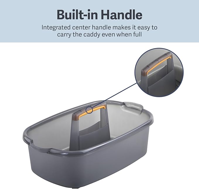 Casabella Plastic Bucket, Gray and Orange, 1.85 Gallon | Storage Caddy | With Handle | Pack of 6