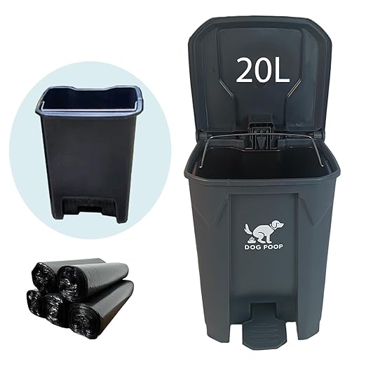 Dog Poop Trash Can Outside – 20L Outdoor Pet Waste Bin with Foot Pedal Lid, Removable Inner Bucket & 100 Bags – Waterproof, Odor Control Trash Can for Backyard, Patio, Garden