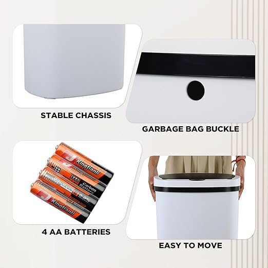 BestOffice | 13 Gallon Plastic Trash Can with Lid | White | Automatic Touchless Garbage Can | Odor Control | Modern Oval Design | Easy to Clean | Fits Any Kitchen, Bathroom, Office or Home