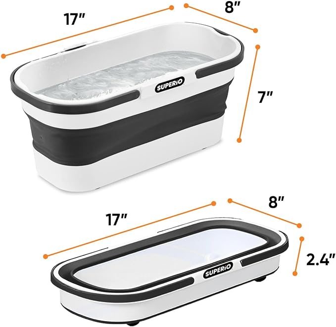 Superio Fold N' Go Mop Bucket with Wheels - Collapsible Cleaning Bucket, 10L, Portable Water Pail for Home, Car, and Outdoor Use