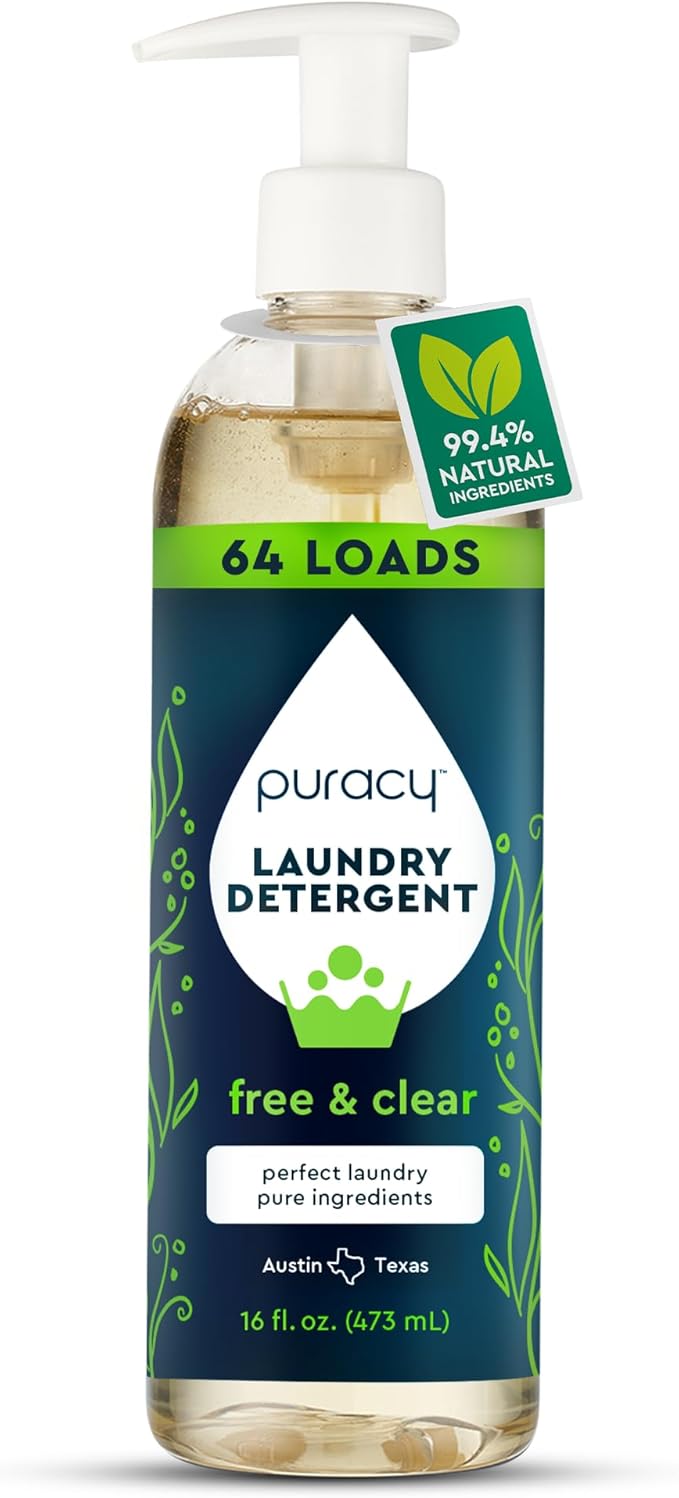 Puracy Laundry Detergent - Enzyme-Powered Liquid Laundry Detergent Concentrate, Natural Laundry Detergent Seen on TikTok, Non-Toxic (Free & Clear, 16 fl oz, 64 Loads)
