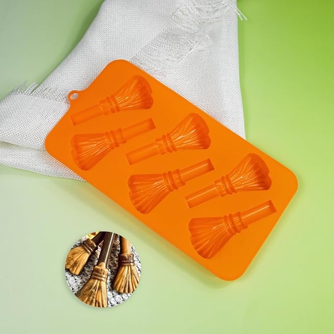 mostsom Chocolate Mold Halloween Molds Silicone for Chocolate 3D Halloween Chocolate Candy Gummy Mold Broom Shapes Mold (J_8.88X4.56X0.6 inch)