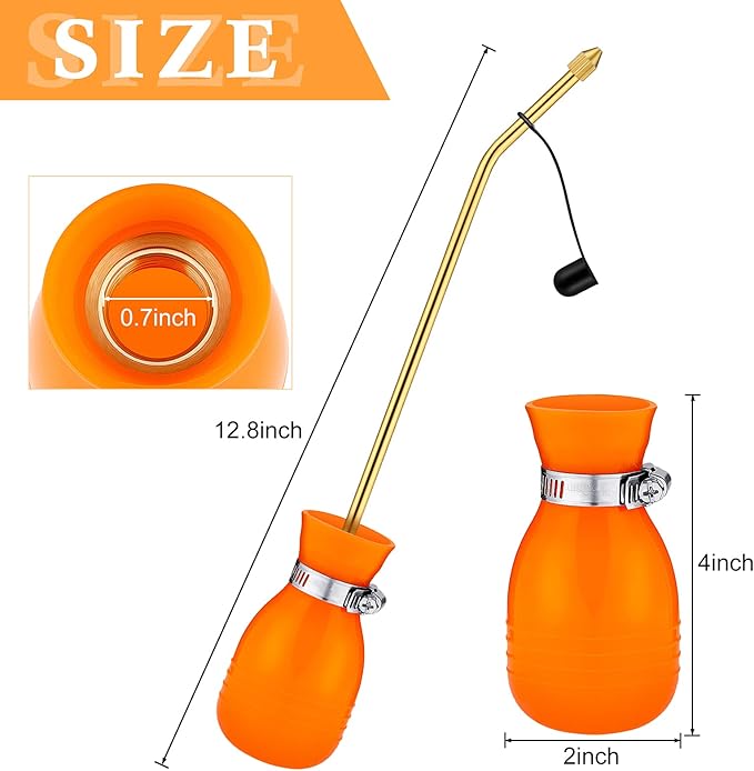 Boao Diatomaceous Earth Powder Duster Bulb Duster Sprayer 3.5 oz with Long Copper Garden Powder Applicator Dispenser for Organic Gardening Agricultural Supplies(Orange)