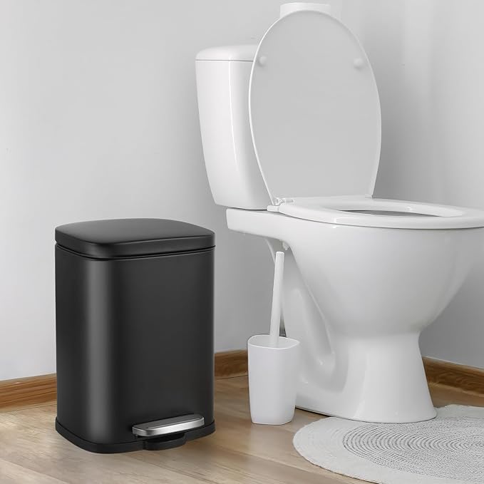 13.2+1.3 Gallon Trash Can Combo Set, Stainless Steel Garbage Bin with Pedal, Removable Inner Waste Bucket, Anti-Fingerprint, Soft-Close Locking Lid Dustbin for Kitchen, Bathroom, Office