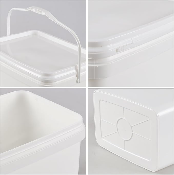 Parlynie 5 Gallon Plastic Bucket Pail Food Grade BPA Free with Air Tight Lid(Pack of 4, White)