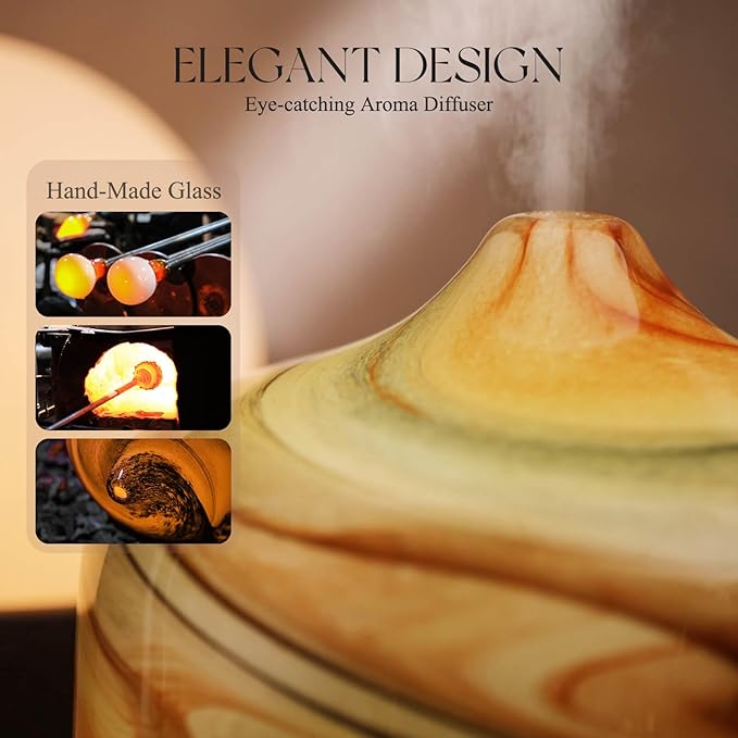 Porseme 500ml Glass Essential Oil Diffuser Aromatherapy Ultrasonic Cool Mist Humidifier 15-21 Running Hours Waterless Auto-Off Air Diffusers for Sleeping Yoga Office Working Spa and Rest (Jupiter)