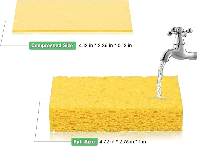 Temede Cellulose Sponges,Heavy Duty Scrub Sponges,Non-Scratch Kitchen Sponges for Dish,Colorful Compressed Dish Scrubber Sponge for Household,Cookware,Bathroom,6pcs