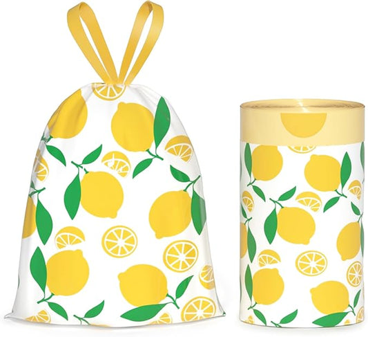 13 Gallon Trash Bags Drawstring, 50 Count Tall Kitchen Trash Bags, Sturdy Large Trash Bags, Lemon Printed Garbage Bags 13 Gallon Tall Kitchen, Tear Resistant Kitchen Garbage Bags for Kitchen