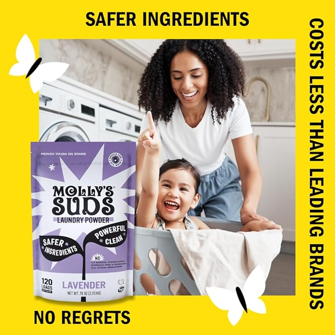 Molly's Suds Original Laundry Detergent Powder | Clean Laundry Detergent Powder for Sensitive Skin | Simple, Effective Ingredients, Stain Fighting | 240 Loads (Lavender)