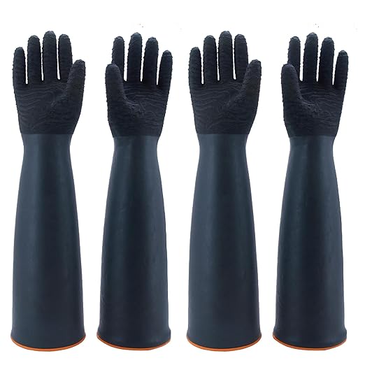 North Tower Heavy Duty Rubber Gloves, Industrial Gloves Waterproof Reusable Protective Work for Cleaning, Dishwashing,Upgraded with Non-Slip Design, Black (22in,2pair)