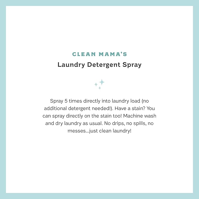 Clean Mama Laundry Detergent Spray & Pre-Treater - Natural Laundry Detergent Soap for Sensitive Skin - Eco-Friendly, HE Compatible - Clean Laundry Scent - 64+ Loads of Laundry, Starter + Refill, 16 oz