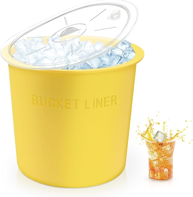 2 Gallon Bucket Liner with Lid – Food Grade, Foldable & Heat-Resistant – Multi-Purpose Reusable Silicone Bucket Pail Liner for Kitchen, Outdoor, Gardening, Camping, Thinset & Paint(Yellow