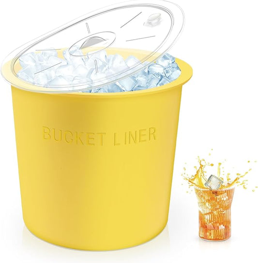 2 Gallon Bucket Liner with Lid – Food Grade, Foldable & Heat-Resistant – Multi-Purpose Reusable Silicone Bucket Pail Liner for Kitchen, Outdoor, Gardening, Camping, Thinset & Paint(Yellow