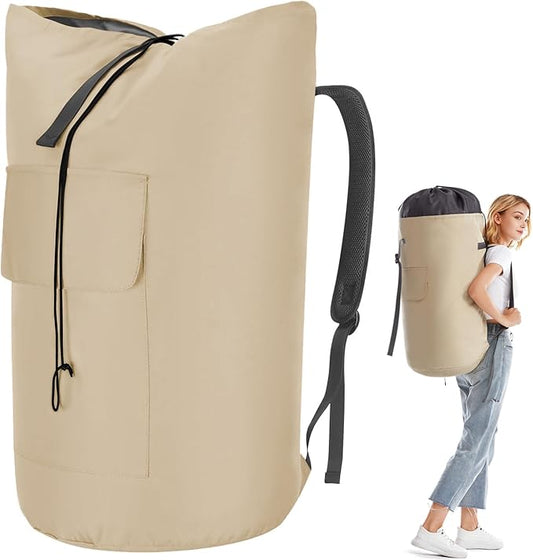 Heavy Duty Laundry Bag 115L, Sturdy Laundry Backpack Bag Extra Large, Dorm Room Essential for Guys, Khaki Laundry Bag Backpack for Camp, XL Laundromat Bags, Laundry Duffel Bag for College
