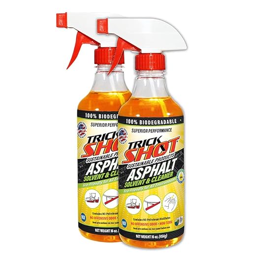 Trick Shot Asphalt Solvent and Cleaner - Biodegradable Industrial Degreaser for Paving Equipment & Tools - Eco-Friendly Remover of Tar, Tack, Sealcoating Oil, & Bitumen, Made in USA (2-Pack)