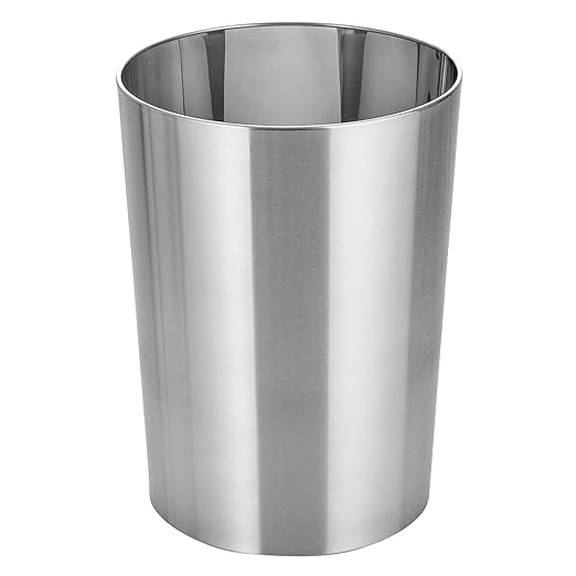 mDesign Stainless Steel Round Metal Trash Can, Small 4 Gallon Wastebasket, Garbage Basket Bin for Bathroom, Bedroom, Kitchen, or Home Office, Holds Waste and Recycle, Mirri Collection, Brushed