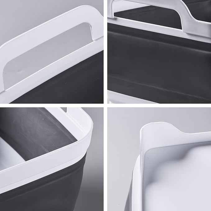 10L Collapsible Wash Basin with Drain Plug (2.6 Gal) – Foldable Portable Sink for Camping, RV, Vegetable Washing – Multi-Use Dish Pan, Ice Beverage Tub, Gray – Pair of Silicone Gloves for Free