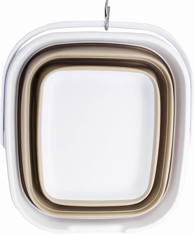 SAMMART 10L (2.6 Gallon) Collapsible Rectangular Handy Basket/Bucket (White/Latte, 1)