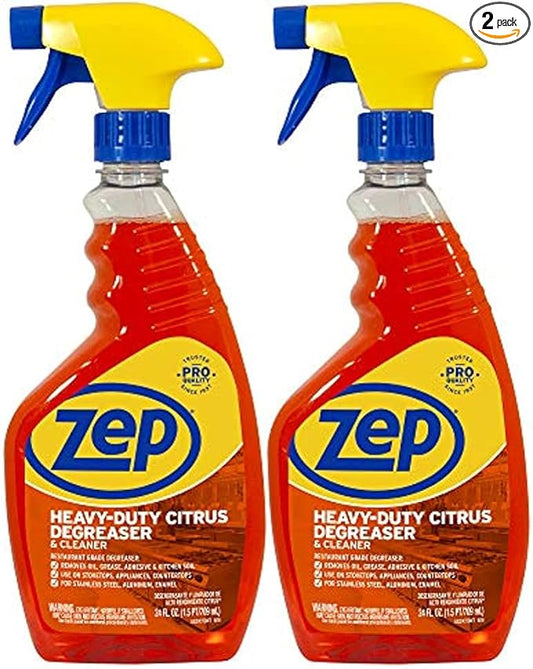 Zep Heavy-Duty Citrus Degreaser and Cleaner - 24 oz (Case of 2) ECZUCIT242 - Restaurant Grade, Removes Oil, Grease, Adhesive, and Kitchen Soil on Stovetops, Appliances