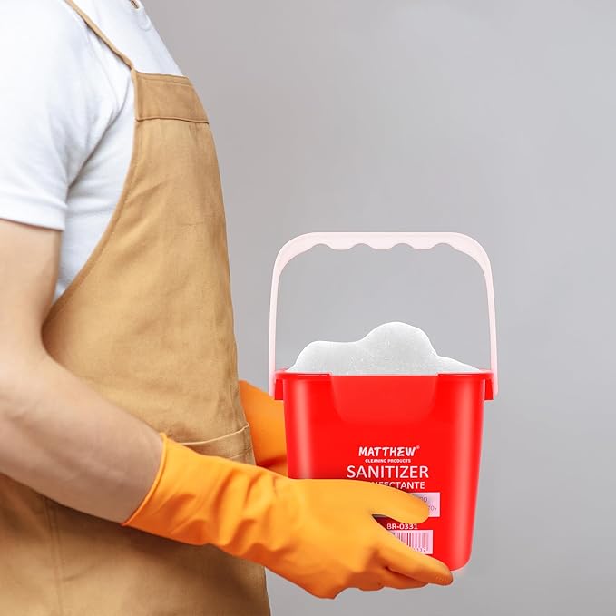 Matthew Detergent&Sanitizing Cleaning Bucket 3 Quart Plastic Pail,Set of 12 Square Containers,Built-In Spout w/Handle,Wash Rinse Sanitize Handwash Bucket for Home Commercial Restaurant (6 Red&6 Green)