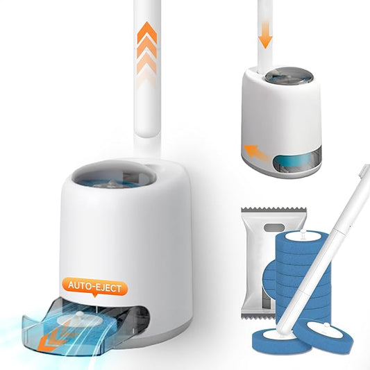Disposable Toilet Brush,Wall Mounted Disposable Toilet Bowl Cleaner Wand,Automatic Pop-Out & Close Toilet Scrubber with Holder 8 Cleaner Refill Pads 360° Deep Clean for Bathroom Cleaning