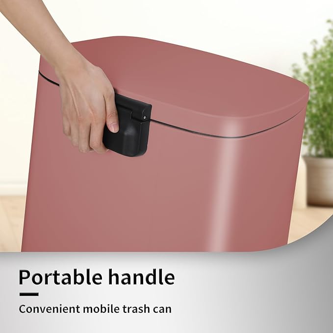 13.2+1.3 Gallon Trash Can Combo Set, Stainless Steel Garbage Bin with Pedal, Removable Inner Waste Bucket, Anti-Fingerprint, Soft-Close Locking Lid Dustbin for Kitchen, Bathroom, Office