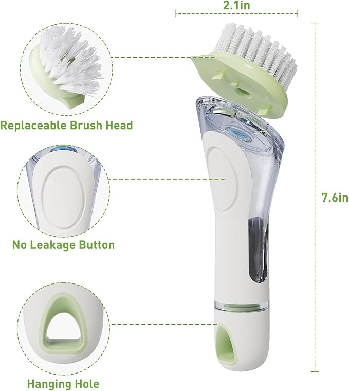 Soap Dispensing Dish Brush, 2 Dish Wand & 4 Brush Refills, Dish Scrub Brush with Soap Dispenser, Dish Soap Brush for Dishes, Pans, Sink, Pots