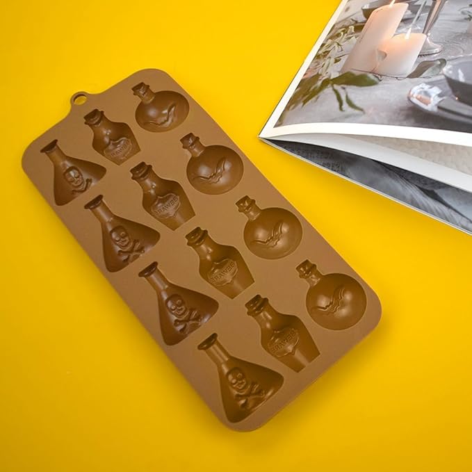 mostsom Chocolate Molds Silicone Mold Halloween Apothecary Potion Bottle for Ice Cube Jelly Crayon Gummy Cupcake Decoration (B_ 8.92x4.04x0.56 inch)