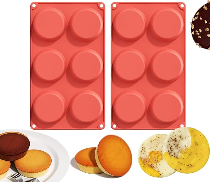 Silicone Egg Chocolate Molds 2 Packs Muffin Top Pans for Baking 3" Round Egg Bites Hamburger Corn Bread Mousse