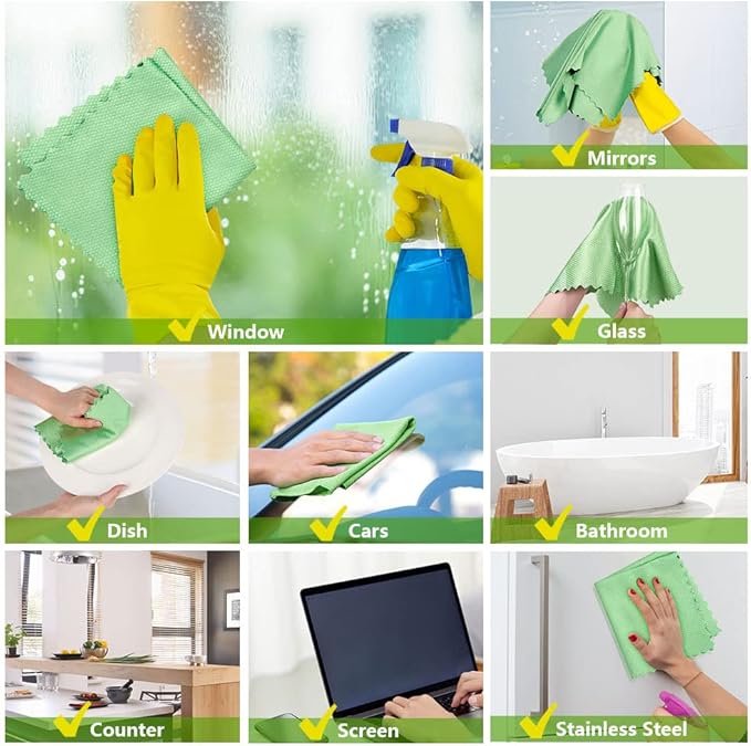 HOMEXCEL Microfiber Glass Cleaning Cloths-6PK, 16"x14" Lint Free Window Cleaning Cloth, Glasses, Mirrors, Screens, Stainless Steel, Premium Microfiber Wipes for Cleaning, Glass and Window Cleaner