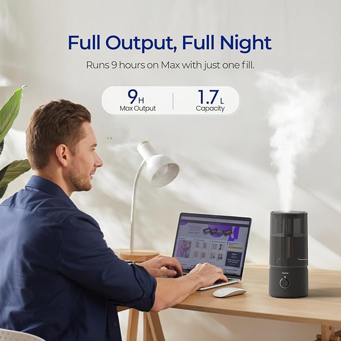 raydrop Humidifiers for Bedroom, Cool Mist Humidifiers for Babies, 1.70L Quiet Ultrasonic Humidifier, Space-Saving, Filterless, Auto Shut Off - (0.45 Gallon, US 110V)