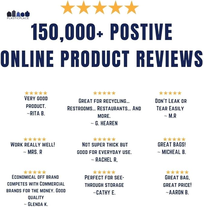Plasticplace 12-16 Gallon Trash Bags, Clear High Density Garbage Bags Liners, 24" x 33" (1000 Count), Leak-Proof, Durable Offices, Schools, Cleaning Services Trashbags Heavy Duty Can Liner, 8 Microns