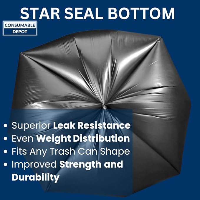 60 Gal Trash Bags | 200 Count | 38" X 60" Black Extra-Large Garbage Bags for Outdoor Use