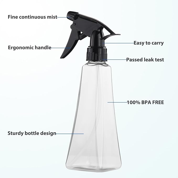 Spray Bottles (2-Pack, 12 Oz.) Mist/Stream, Plastic Water Spray Bottle for Hair, Plants, Cleaning, Cooking, BBQ, Pet - Empty Spray Bottles - Leak Proof - BPA-Free - Multicolor