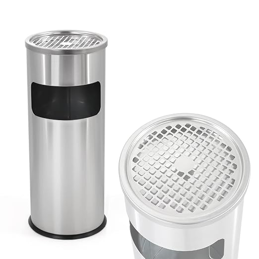 IRONWALLS Indoor Outdoor Trash Can with Lid, Silver Floor Standing Stainless Steel Garbage Bin with Removable Inner Barrel, Commercial Waste Bin Container Trash Receptacle, Patio Garbage Can